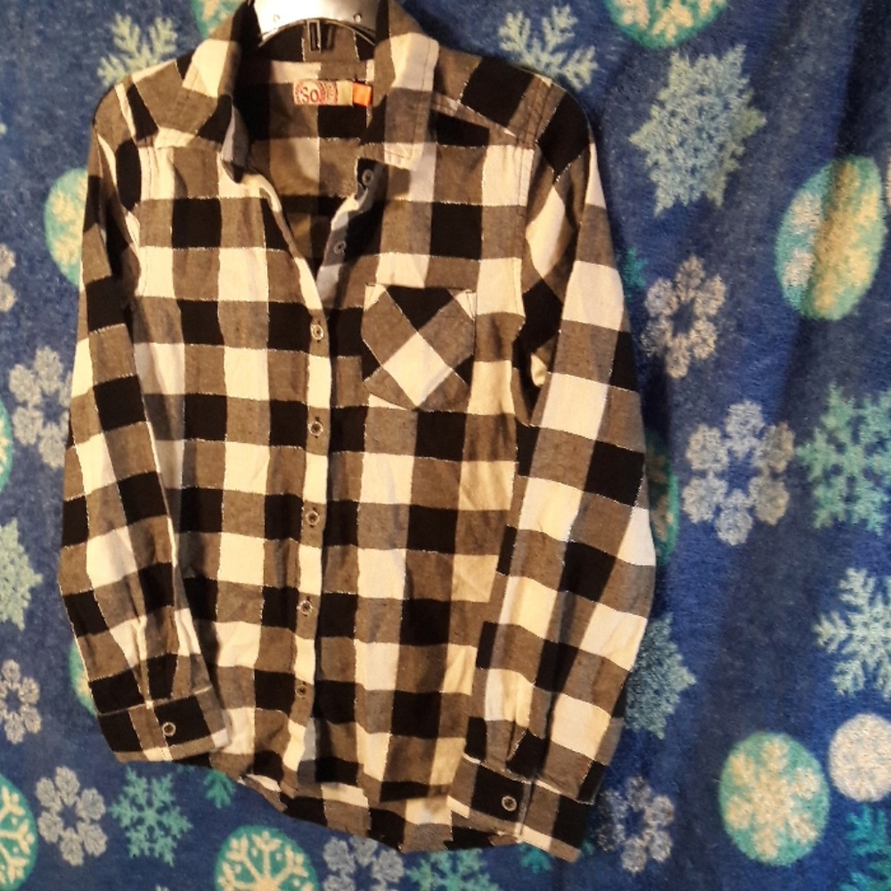 Girls size 12 black and white flannel shirt
